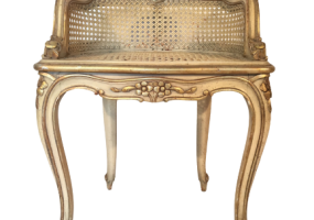 Hollywood Regency French Provincial Gold Gilt Cane Vanity Stool,JD-172