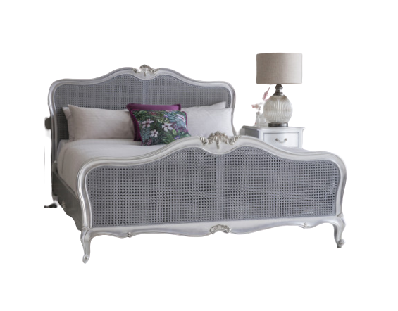 Alexandria French Silver Rattan Bed,